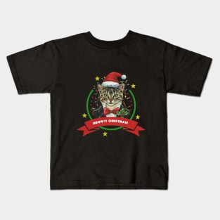 Meow Christmas with tuxedo Cat Kids T-Shirt